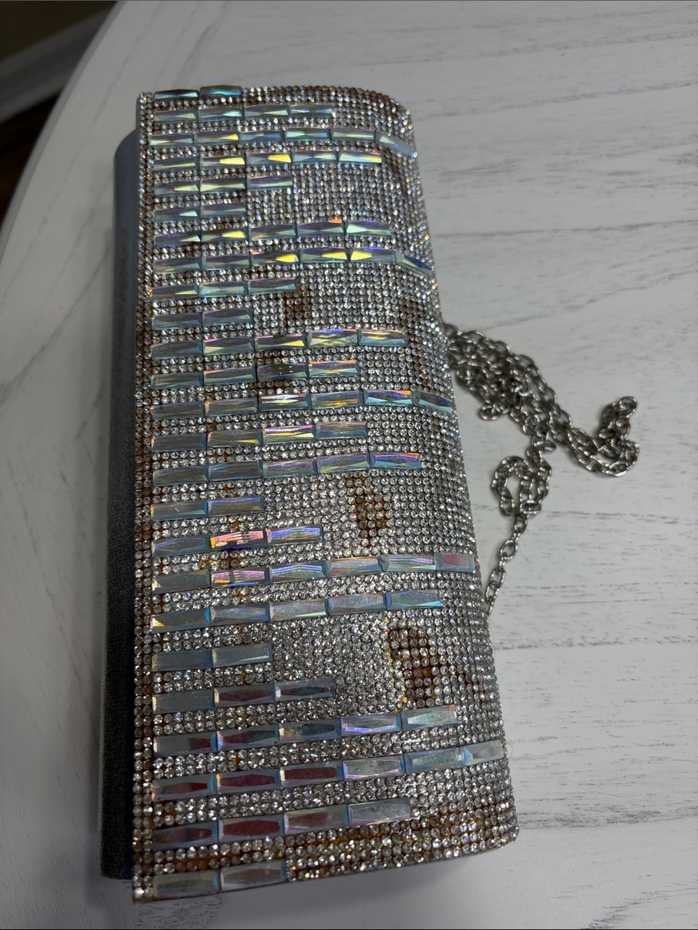 Kate Landry Iridescent Crystal-Embellished Silver Evening Clutch - Picture 2 of 4